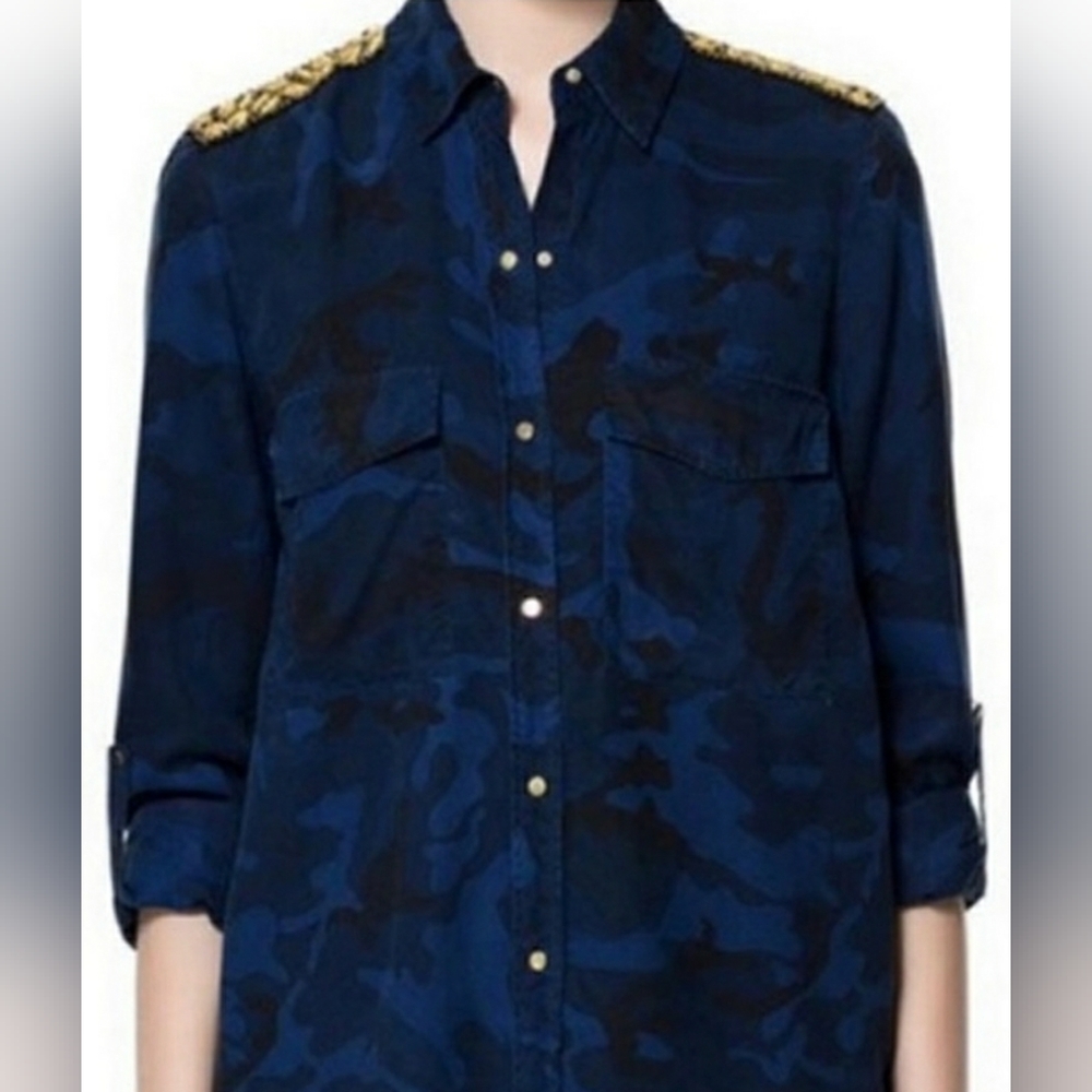 Zara Dark Blue Camo Button-down